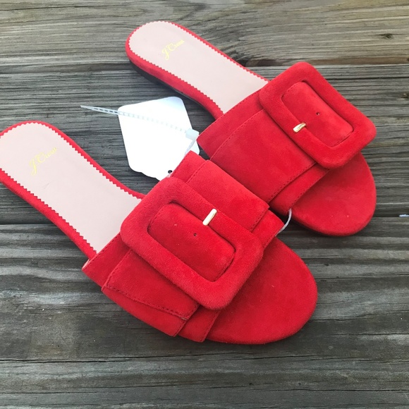 J. Crew Women Red Slide With Buckle Cora Sandal - Picture 2 of 8